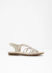 Sandały Rieker z paseczków z połyskiem. Brązowe sandały bonprix, bez wzorów, bez obcasa, bez zapięcia. Za 249.99 zł.
