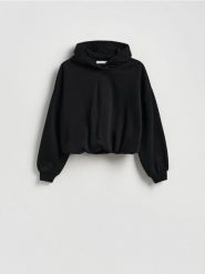 Krótka bluza z bawełną - czarny. Czarne bluzy Reserved, l, bez wzorów, z bawełny, bez ramiączek, bez kaptura. Za 89.99 zł.