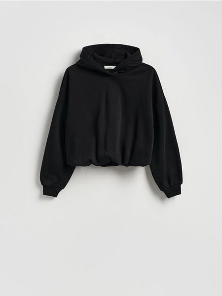 Krótka bluza z bawełną - czarny. Czarne bluzy Reserved, l, bez wzorów, z bawełny, bez kaptura. Za 89.99 zł.