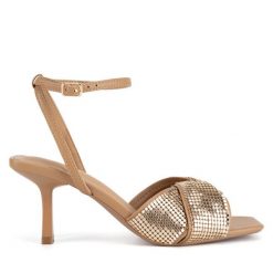 Sandały JENNY. Brązowe sandały Jenny, bez wzorów, bez obcasa, na szpilce, bez zapięcia. Za 149.99 zł.