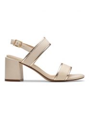 Clarks Skórzane sandały "Ezoria Sling" w kolorze złoto-beżowym na obcasie rozmiar: 37,5. Brązowe sandały Clarks, bez wzorów, z otwartym noskiem, bez obcasa, na koturnie, bez zapięcia. Za 206.42 zł.