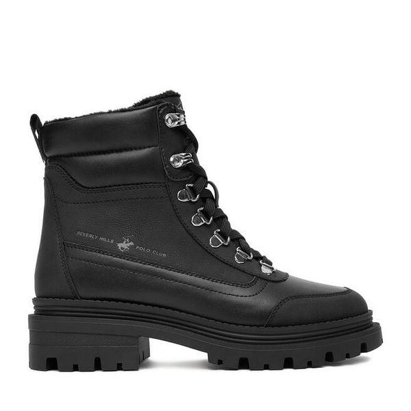 Trapery Beverly Hills Polo Club. Czarne traperki Beverly Hills Polo Club, bez wzorów, bez obcasa, bez zapięcia. Za 299.99 zł.