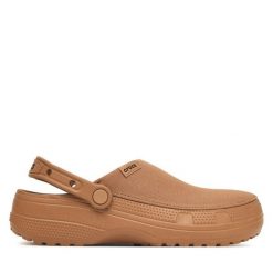 Klapki Crocs. Brązowe klapki Crocs, bez wzorów, bez obcasa, bez zapięcia. Za 259.99 zł.