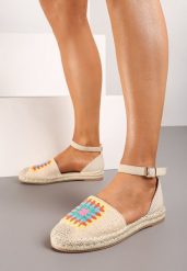 Beżowe Espadryle na Płaskiej Podeszwie Zapinane na Sprzączkę z Plecioną Podeszwą Laveda. Brązowe espadryle Renee, bez wzorów, bez obcasa, na płaskiej podeszwie. W wyprzedaży za 50.99 zł.