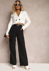 Czarne Garniturowe Spodnie High Waist z Gumką w Talii Oziara. Czarne jeansy Renee, l, bez wzorów, z jeansu, eleganckie, z podwyższonym stanem, długie. W wyprzedaży za 99.99 zł.