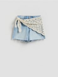 Szorty z chustą - niebieski. Niebieskie chusty Reserved, bez wzorów, z bawełny. Za 129.99 zł.