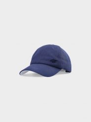 4F Czapka z daszkiem snapback uniseks - granatowa S/M. Niebieskie czapki z daszkiem 4f, na lato, bez wzorów, z bawełny, klasyczne. W wyprzedaży za 29.99 zł.