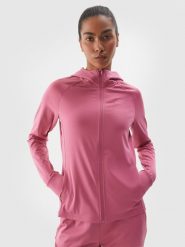 4F Bluza treningowa slim szybkoschnąca damska - fioletowa M. Czerwone bluzy z kapturem 4f, m, bez wzorów, z dzianiny, z kapturem, na fitness i siłownię. W wyprzedaży za 99.99 zł.