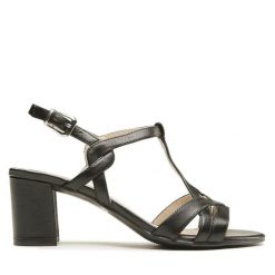 Sandały Caprice. Czarne sandały Caprice, bez wzorów, bez obcasa, na słupku, bez zapięcia. Za 249.99 zł.