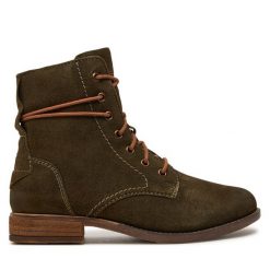 Botki Josef Seibel. Zielone botki Josef Seibel, bez wzorów, bez obcasa, na płaskiej podeszwie, bez zapięcia. Za 299.99 zł.