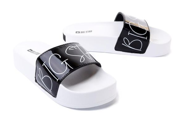 BIG STAR JJ274A276 biały/czarny, klapki basenowe damskie. Białe klapki BIG STAR, bez wzorów, retro, bez obcasa, bez zapięcia. Za 91.91 zł.