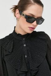 Twinset koszula damska kolor czarny regular ze stójką. Czarne koszule Twinset, bez wzorów, bez kołnierzyka, bez ramiączek. Za 939.99 zł.