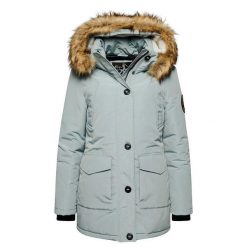Parka z kapturem z syntetycznym futrem damska Superdry Everest. Szare płaszcze Superdry, bez wzorów, z syntetyku, eleganckie, z kapturem. W wyprzedaży za 521.35 zł.