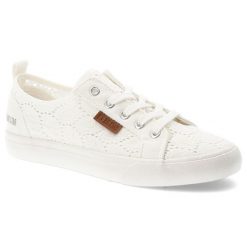 Trampki damskie Big Star, koronkowo-materiałowa sznurowana cholewka na klasycznym płaskim gumowym spodzie, białe, W274925. Białe trampki BIG STAR, z aplikacjami, z gumy, klasyczne, bez zapięcia. Za 109.00 zł.