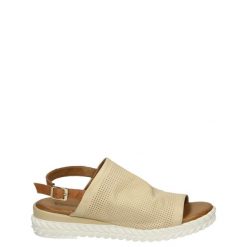BEŻOWE SANDAŁY 207504 BEIGE. Brązowe sandały Venezia, bez wzorów, ze skóry, bez obcasa, bez zapięcia. Za 179.00 zł.