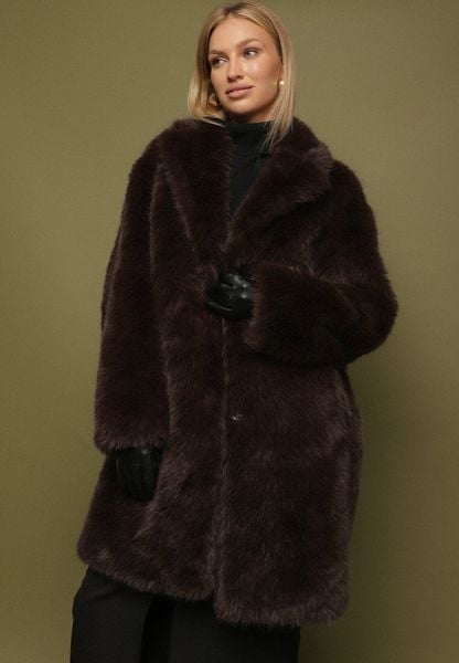 Brązowy Płaszcz Futerko o Długim Kroju Otirena. Brązowe płaszcze Born2be, l, bez wzorów, z futra, eleganckie, bez kaptura. Za 299.99 zł.