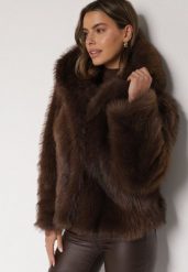 Brązowa Futrzana Kurtka z Nieodpinanym Kapturem Tusarea. Brązowe kurtki Born2be, l, bez wzorów, z futra, eleganckie. Za 259.99 zł.