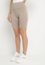 Beżowe Szorty Kolarki z Wysokim Stanem Nalirelle. Brązowe szorty Born2be, bez wzorów, eleganckie. W wyprzedaży za 33.99 zł.