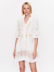 Iconique Sukienka letnia IC23 027 Biały Regular Fit. Białe sukienki Iconique, l, bez wzorów, z bawełny, bez kołnierzyka, bez ramiączek. Za 399.99 zł.