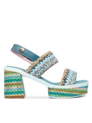 Laura Vita Sandały Noao 03 Niebieski. Niebieskie sandały LAURA VITA, bez wzorów, z materiału, bez obcasa, na słupku, bez zapięcia. Za 389.99 zł.