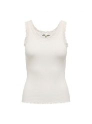 ONLY Top Sara 15345994 Kremowy Slim Fit. Białe topy ONLY, xl, bez wzorów, z bawełny, bez kołnierzyka, bez ramiączek. Za 59.99 zł.