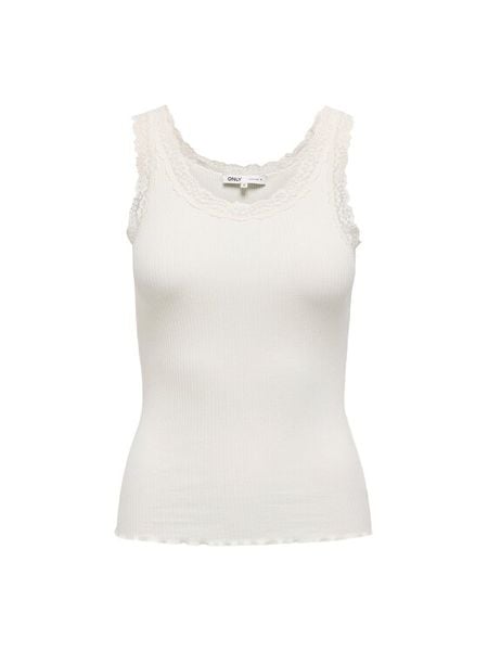 ONLY Top Sara 15345994 Kremowy Slim Fit. Białe topy ONLY, l, bez wzorów, z bawełny, bez kołnierzyka, bez ramiączek. Za 63.99 zł.