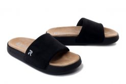 Rieker W3250-00 Czarny, klapki damskie. Czarne klapki Rieker, bez wzorów, bez obcasa, bez zapięcia. Za 249.90 zł.