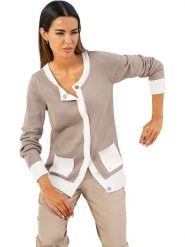 Heine Kardigan w kolorze beżowym rozmiar: 42. Brązowe swetry Heine, bez wzorów, z bawełny, bez ramiączek. Za 65.54 zł.