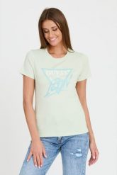 GUESS Miętowy t-shirt Icon Tee. Zielone t-shirty Guess, s, z aplikacjami, bez kołnierzyka, bez ramiączek. W wyprzedaży za 181.99 zł.