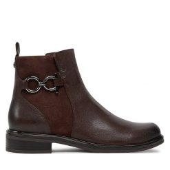 Botki Caprice. Brązowe botki Caprice, bez wzorów, bez obcasa, na płaskiej podeszwie, bez zapięcia. Za 279.99 zł.