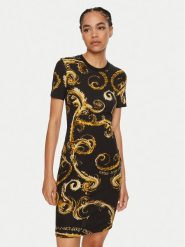 Versace Jeans Couture Sukienka codzienna 77HAO939 JS409 Czarny Slim Fit. Czarne sukienki Versace Jeans Couture, na co dzień, xs, bez wzorów, z bawełny, bez kołnierzyka, bez ramiączek, proste. Za 519.99 zł.