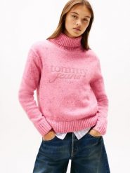 Tommy Jeans sweter z dzianiny z zawartością wełny Kobiety wyrazisty róż, L. Czerwone swetry Tommy Jeans, l, bez wzorów, z dzianiny, eleganckie, bez ramiączek. Za 429.95 zł.