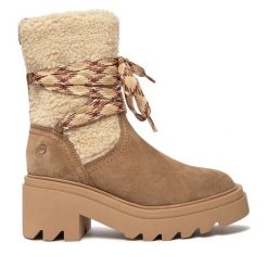 Botki Tamaris. Brązowe botki Tamaris, bez wzorów, bez obcasa, na słupku, bez zapięcia. Za 349.99 zł.