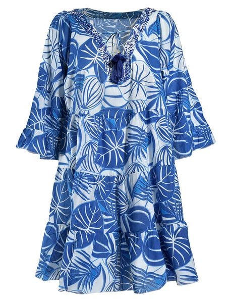 BLE Sukienka w kolorze niebieskim rozmiar: M/L. Niebieskie sukienki BLE, l, bez wzorów, z bawełny, bez kołnierzyka, bez ramiączek, mini, rozkloszowane. Za 95.92 zł.