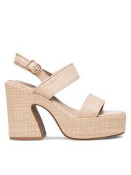 DeeZee Sandały KY8505-1 Beżowy. Brązowe sandały DeeZee, bez wzorów, z materiału, bez obcasa, na słupku, bez zapięcia. Za 149.99 zł.
