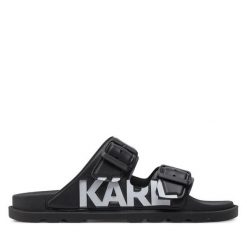 Klapki KARL LAGERFELD. Czarne klapki KARL LAGERFELD, bez wzorów, bez obcasa, bez zapięcia. Za 739.99 zł.