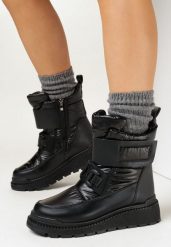 Czarne Śniegowce Sportowe na Platformie Floipha. Czarne śniegowce Born2be, bez wzorów, z jeansu, bez zapięcia. Za 79.99 zł.