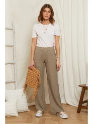 Rodier Lin Lniane spodnie w kolorze szarobrązowym rozmiar: XL/XXL. Brązowe spodnie materiałowe Rodier Lin, bez wzorów, ze lnu. Za 126.75 zł.