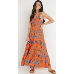 Pomarańczowa Sukienka z Wiskozy Damaleia. Brązowe sukienki Born2be, s, z aplikacjami, z tkaniny, bez kołnierzyka, bez ramiączek, maxi, dopasowane. Za 139.99 zł.