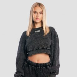 Bluza damska fitness cropped oversize bez kaptura Aura. Czarne bluzy GYMBEAM, l, bez wzorów, z bawełny, bez ramiączek, bez kaptura. Za 118.90 zł.