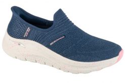 Buty sportowe damskie, Slip-ins: Arch Fit 2.0 - Right As Rain. Niebieskie buty treningowe Skechers, bez wzorów, z materiału, przed kostkę, bez zapięcia, do biegania. Za 549.99 zł.