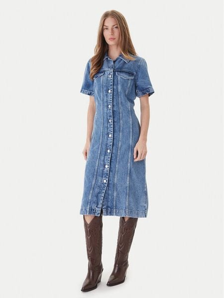 Tommy Hilfiger Sukienka jeansowa WW0WW46638 Niebieski Slim Fit. Niebieskie sukienki Tommy Hilfiger, bez wzorów, z jeansu, bez kołnierzyka, bez ramiączek. Za 539.99 zł.