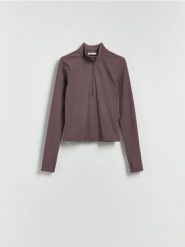 Bluza ze stójką - brązowy. Brązowe bluzy Reserved, l, bez wzorów, z dzianiny, bez kaptura. Za 99.99 zł.