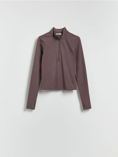 Bluza ze stójką - brązowy. Brązowe bluzy Reserved, l, bez wzorów, z dzianiny, bez ramiączek, bez kaptura. Za 99.99 zł.