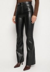 Czarne Spodnie Dzwony z Imitacji Skóry Vebora. Czarne jeansy Born2be, bez wzorów, z jeansu, eleganckie. Za 159.99 zł.