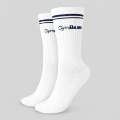 Skarpety unisex fitness 3/4 białe Crew. Białe skarpetki GYMBEAM, z aplikacjami, z bawełny. Za 17.90 zł.