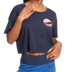 Koszulka turystyczna damska Roxy Cloud Atlas. Niebieskie t-shirty sportowe Roxy, m, bez wzorów, z bawełny, bez ramiączek. W wyprzedaży za 67.00 zł.