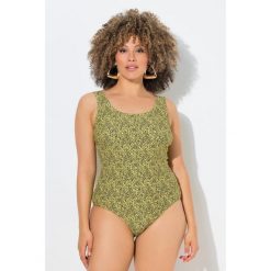 Damskie Strój kąpielowy kropki bez miękkich miseczek okrągły dekolt. Zielone stroje jednoczęściowe Ulla Popken, bez wzorów, z elastanu, sportowe. Za 199.99 zł.
