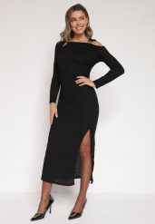 Czarna Dopasowana Sukienka z Metaliczną Ozdobą na Ramieniu Reilara. Czarne sukienki Born2be, uniwersalny, z aplikacjami, eleganckie, bez kołnierzyka, bez ramiączek, maxi, dopasowane. Za 129.99 zł.