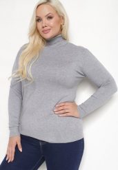 Szary Golf z Bawełną o Prostym Kroju Gemista. Szare swetry Born2be, l, bez wzorów, z bawełny, eleganckie, plus size, bez ramiączek. W wyprzedaży za 46.74 zł.